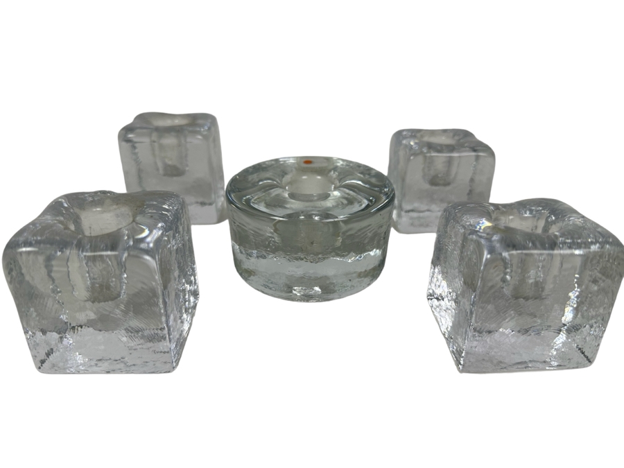 Five Blenko Glass Ice Cube Candle Holders 2'H [Photo 1]