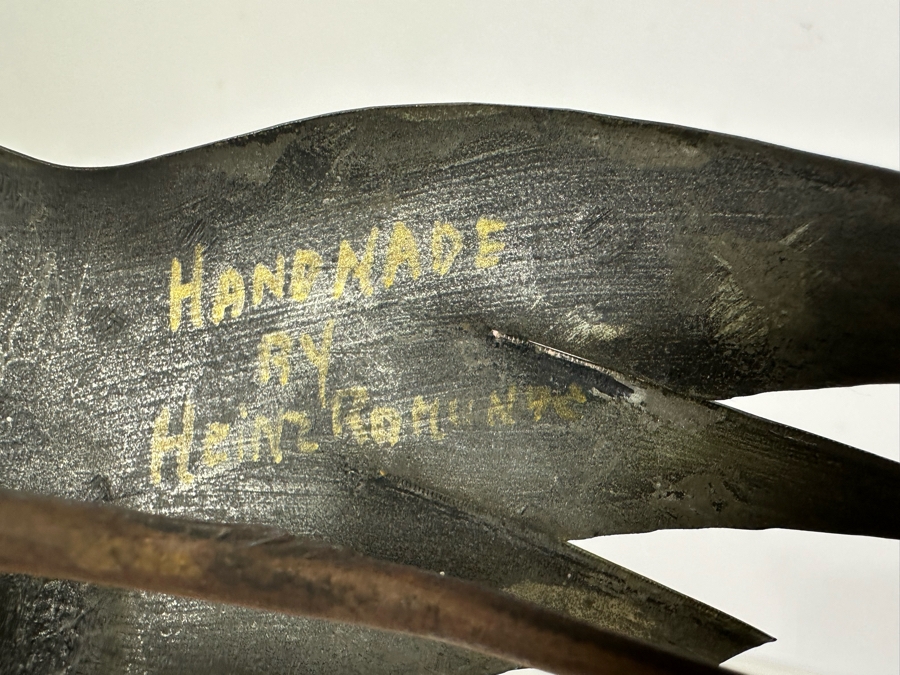 Vintage Artist Signed Metal Fish Sculpture On Stone Base 13'H [Photo 9]