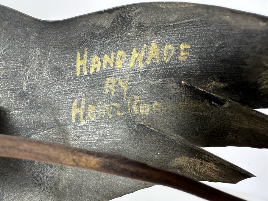 Vintage Artist Signed Metal Fish Sculpture On Stone Base 13'H [Photo 7]