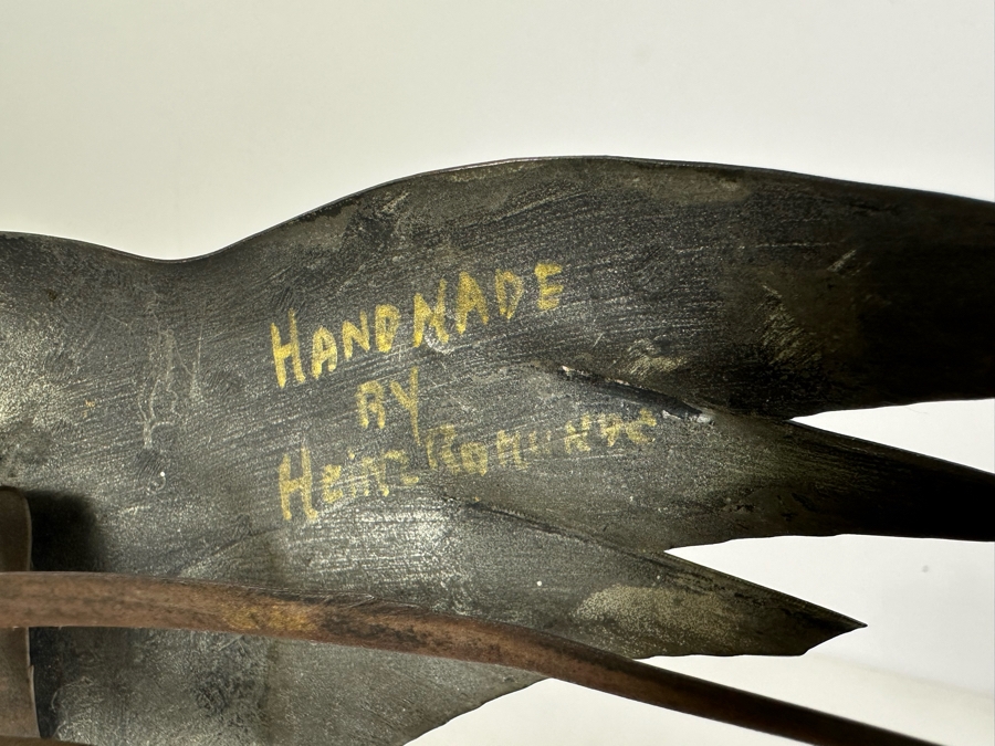 Vintage Artist Signed Metal Fish Sculpture On Stone Base 13'H [Photo 6]