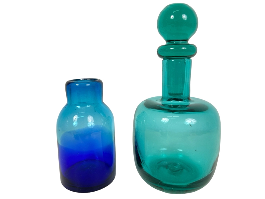 Pair Of Art Glass Bottles - Bottle On Right With Stopper Is Blenko Glass [Photo 1]