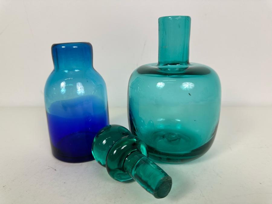 Pair Of Art Glass Bottles - Bottle On Right With Stopper Is Blenko Glass [Photo 5]