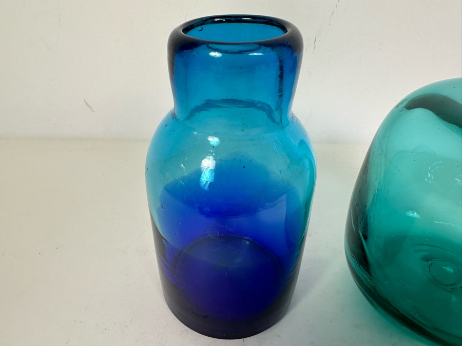 Pair Of Art Glass Bottles - Bottle On Right With Stopper Is Blenko Glass [Photo 2]