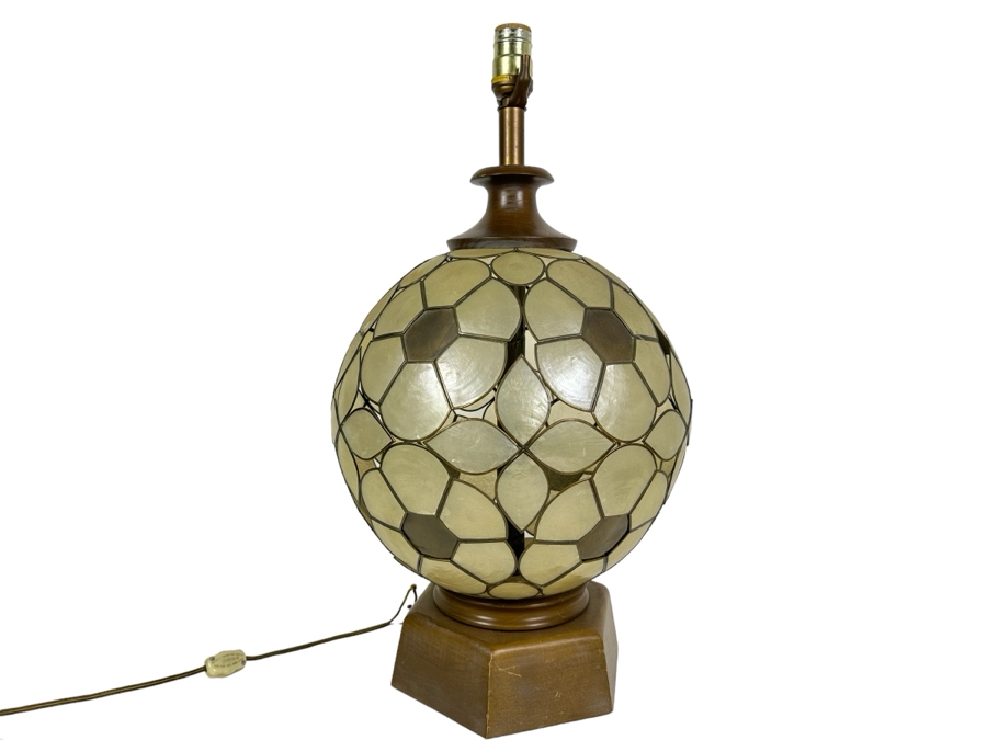 Vintage Capiz Shell Floral Globe Lamp No Shade - Not Working Needs To Be Rewired 24'H [Photo 1]