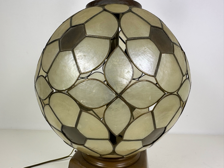 Vintage Capiz Shell Floral Globe Lamp No Shade - Not Working Needs To Be Rewired 24'H [Photo 2]