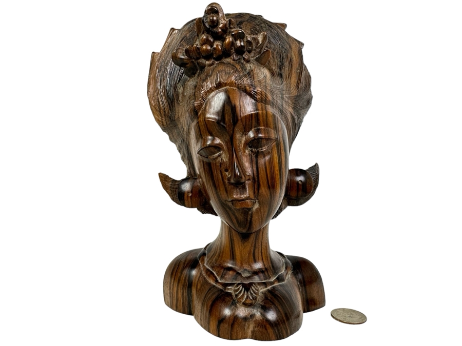 Vintage Hand Carved Hardwood Sculpture 9'H