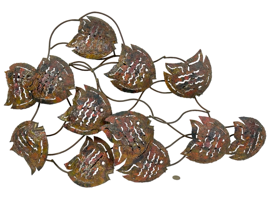 Large Handmade Metal School Of Fish Wall Sculpture 36'W X 23'H