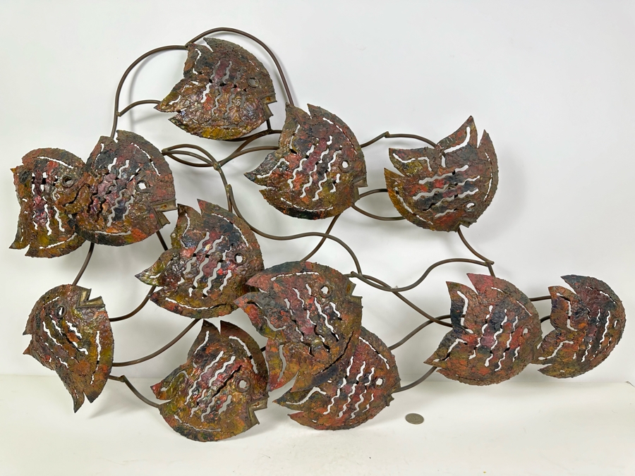 Large Handmade Metal School Of Fish Wall Sculpture 36'W X 23'H [Photo 2]