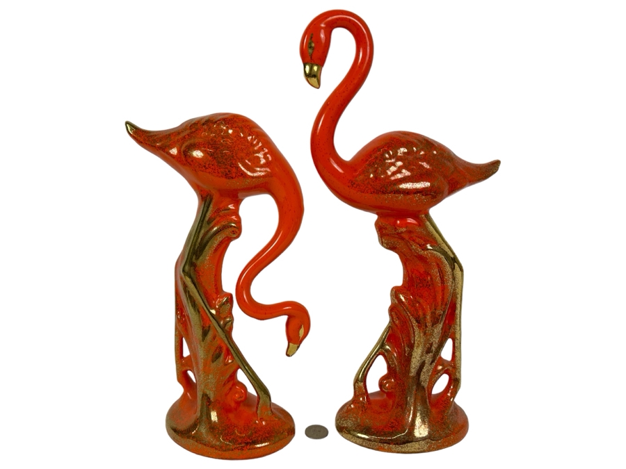 Pair Of California Pottery Flamingos 16'H