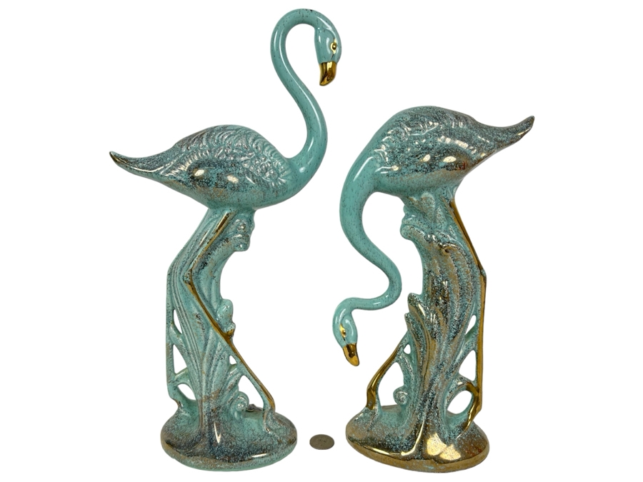 Pair Of California Pottery Flamingos 16'H