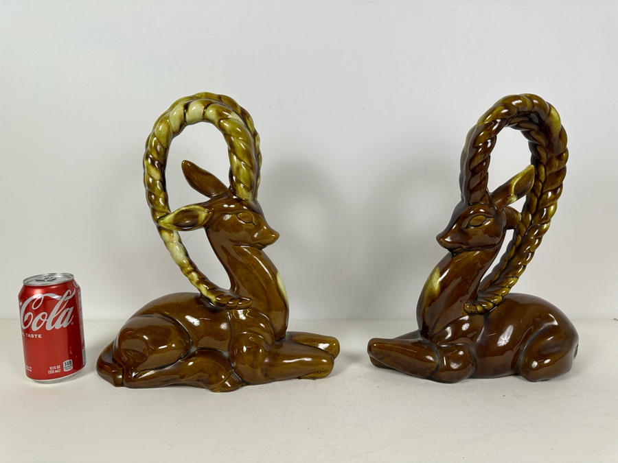 Pair Of Large Vintage MCM Pottery Gazelles 13.5'H [Photo 3]