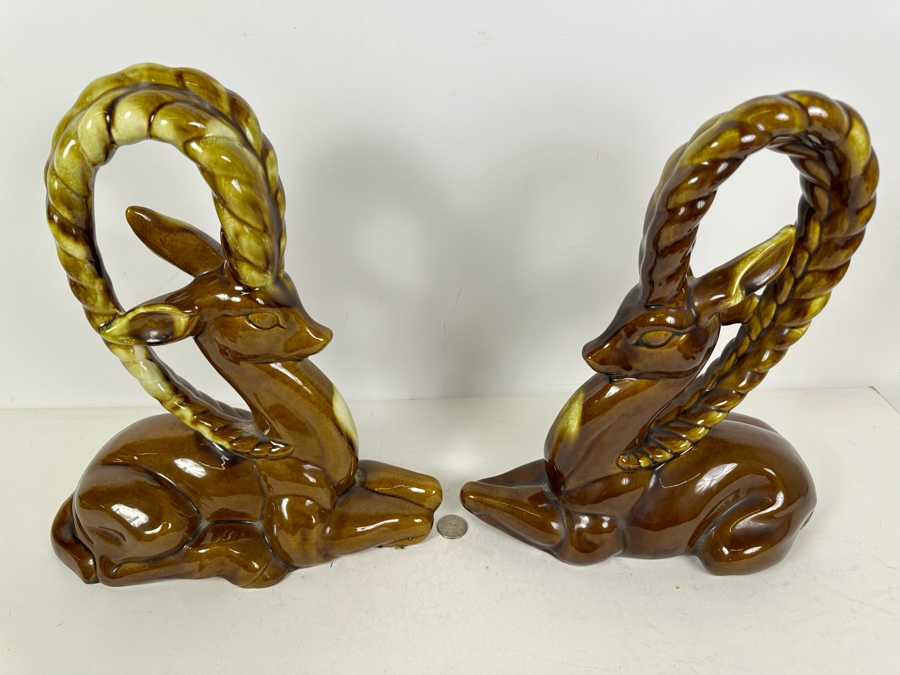 Pair Of Large Vintage MCM Pottery Gazelles 13.5'H [Photo 2]