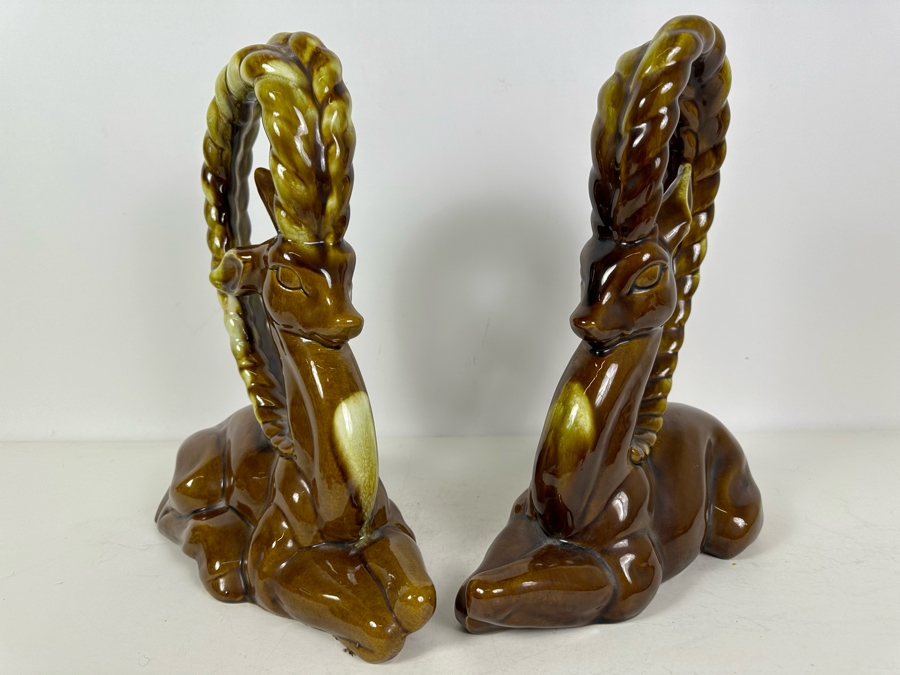 Pair Of Large Vintage MCM Pottery Gazelles 13.5'H [Photo 4]