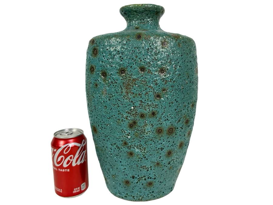 Turquoise Colored Volcanic Glaze Ceramic Vase 13.5'H
