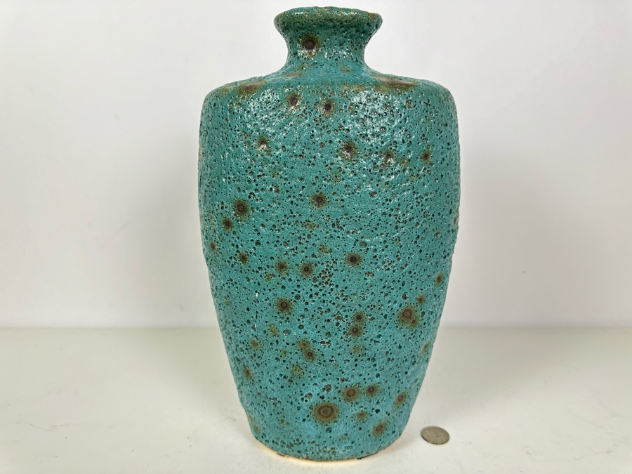 Turquoise Colored Volcanic Glaze Ceramic Vase 13.5'H [Photo 12]