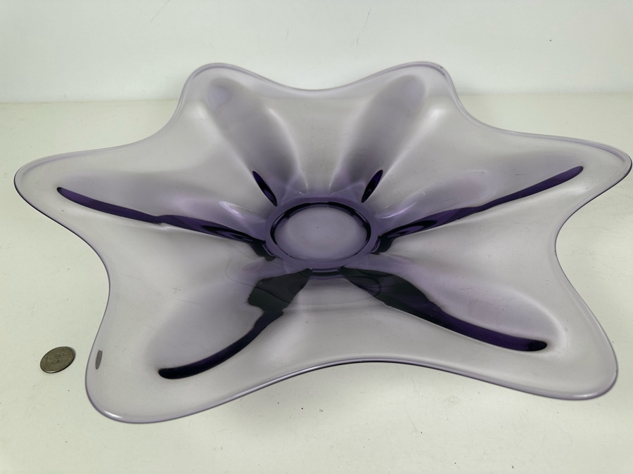 Vintage MCM Viking Glass Bowl In Teaberry Color 21.5'W X 3'H [Photo 3]