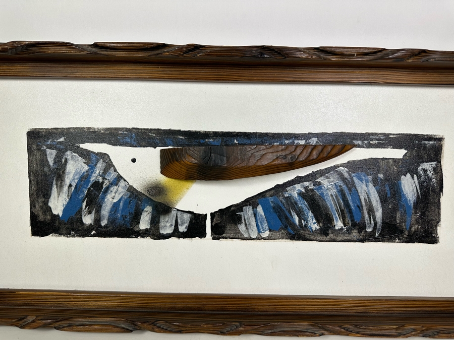 Vintage Mid-Century Modern Witco Sculptural Grey Gull Abstract Bird Painting With Wooden Wing And Frame 31.5'W X 14.5'H [Photo 2]