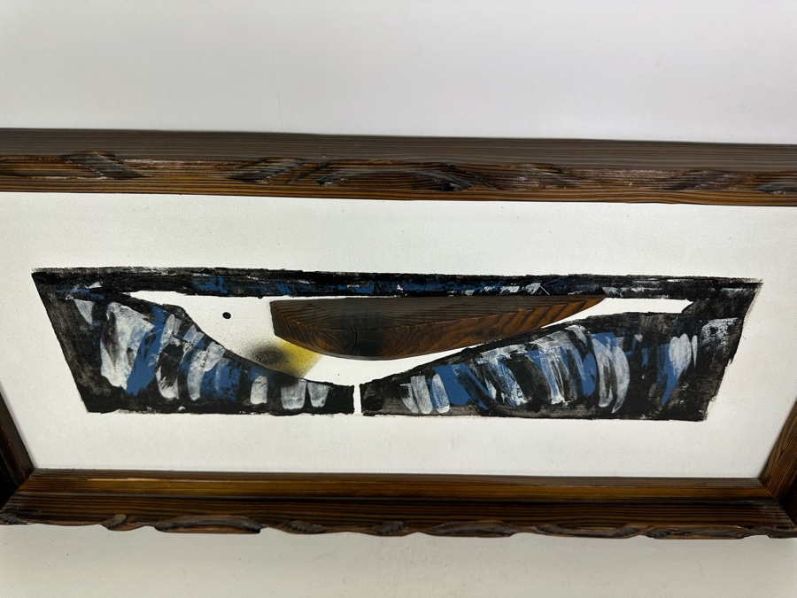 Vintage Mid-Century Modern Witco Sculptural Grey Gull Abstract Bird Painting With Wooden Wing And Frame 31.5'W X 14.5'H [Photo 4]