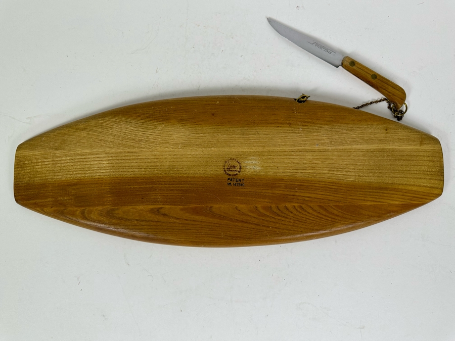 Vintage MCM Fred Press Wooden Cheese Board Snack Tray With Cutting Knife 18.5'W X 7'H [Photo 6]