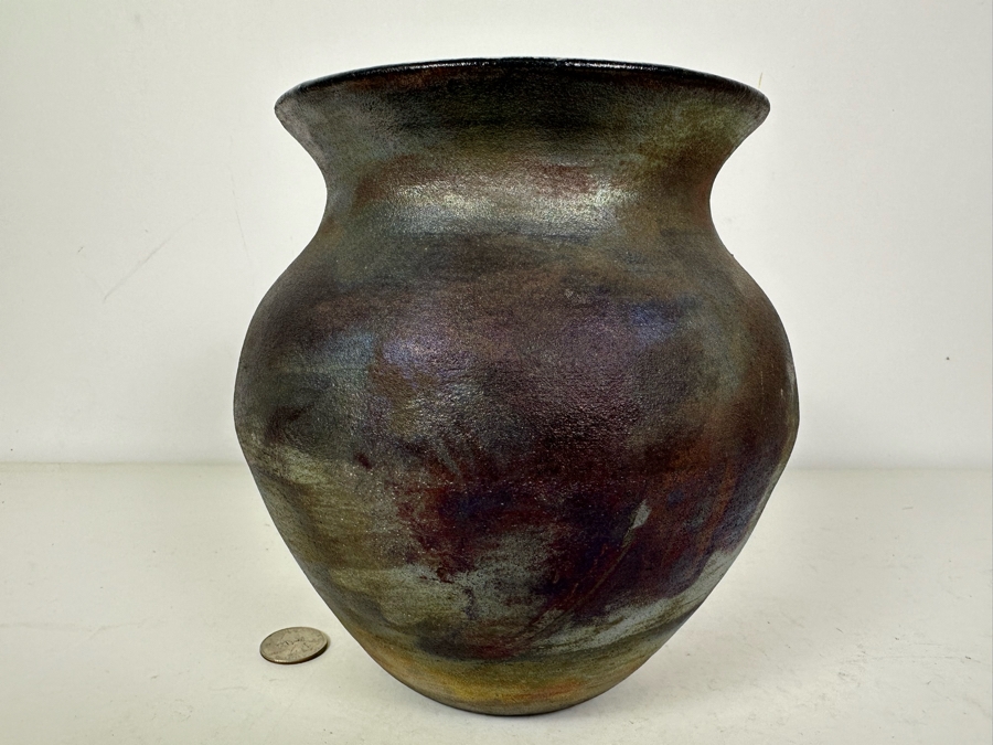 Raku Art Pottery Vase Signed DC 7.5'H [Photo 2]