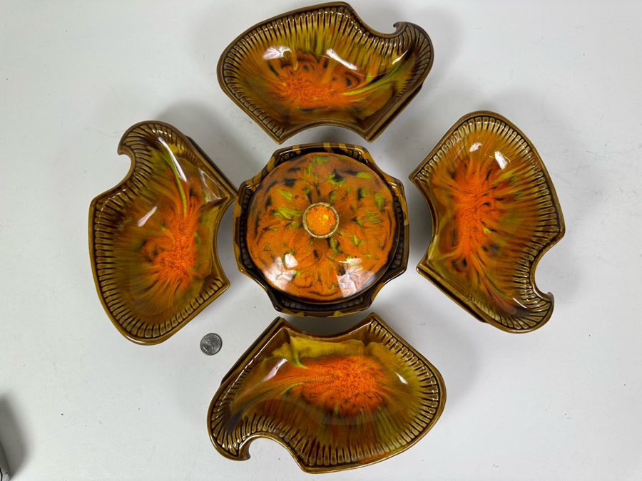 Vintage California Pottery Snack Serving 6 Piece Set 15.5'W [Photo 3]