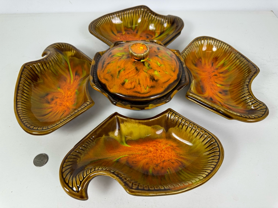 Vintage California Pottery Snack Serving 6 Piece Set 15.5'W [Photo 2]