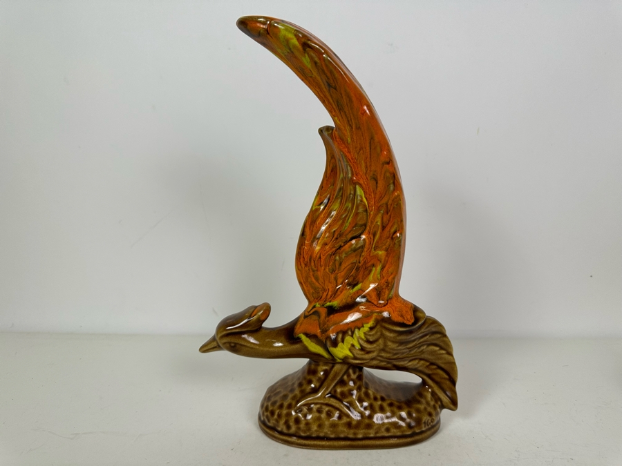 Vintage MCM Cermaic Bird Figurine 12'H And Vintage 1967 Covered Stoneware Pottery Bowl People Lovers By B Welsh [Photo 7]