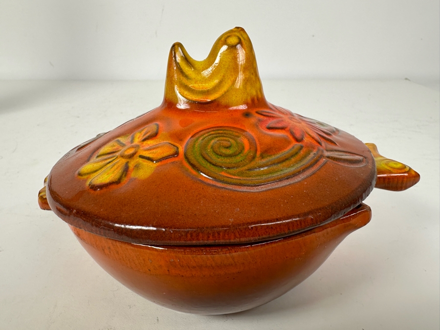 Vintage MCM Cermaic Bird Figurine 12'H And Vintage 1967 Covered Stoneware Pottery Bowl People Lovers By B Welsh [Photo 2]