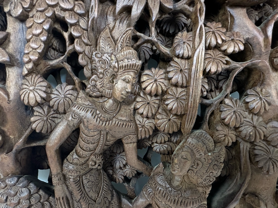Vintage Deep Relief Carved Wooden Indonesian Balinese Wall Plaque 10'W X 15'H X 2'D [Photo 2]
