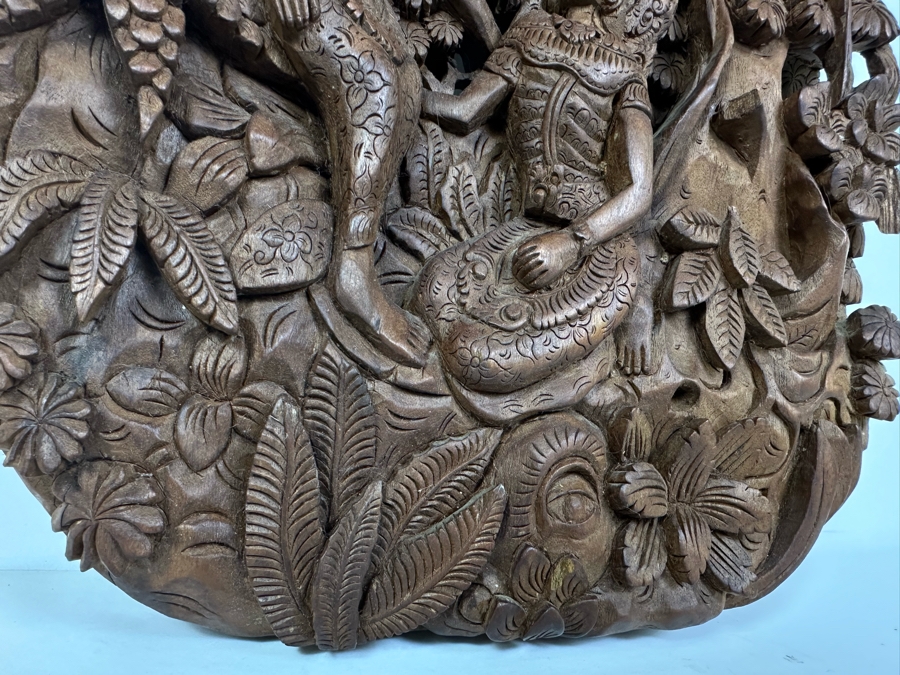 Vintage Deep Relief Carved Wooden Indonesian Balinese Wall Plaque 10'W X 15'H X 2'D [Photo 6]