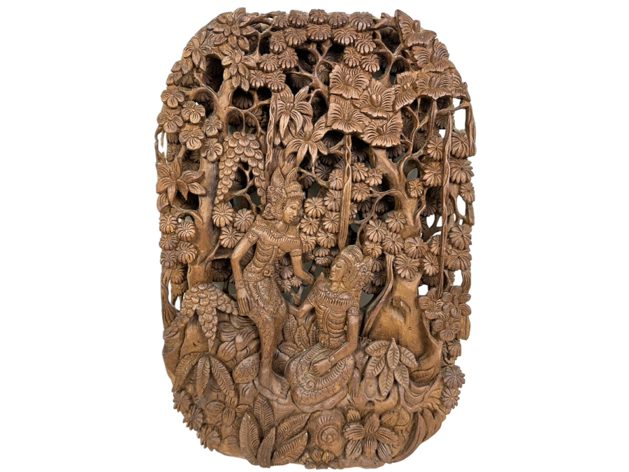Vintage Deep Relief Carved Wooden Indonesian Balinese Wall Plaque 10'W X 15'H X 2'D [Photo 1]