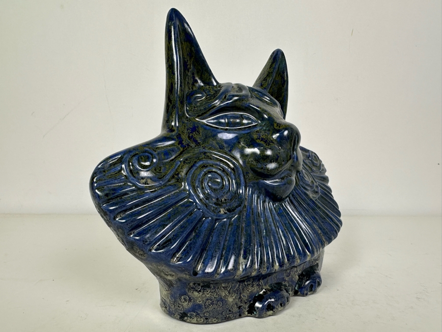 Vintage Mid-Century Modern Pottery Cat Figurine Signed Z 9'W X 7'H [Photo 3]