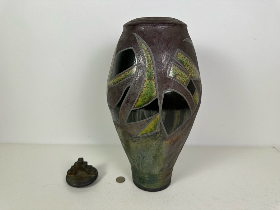 Vintage Signed Raku Pottery With Lid 19'H [Photo 5]