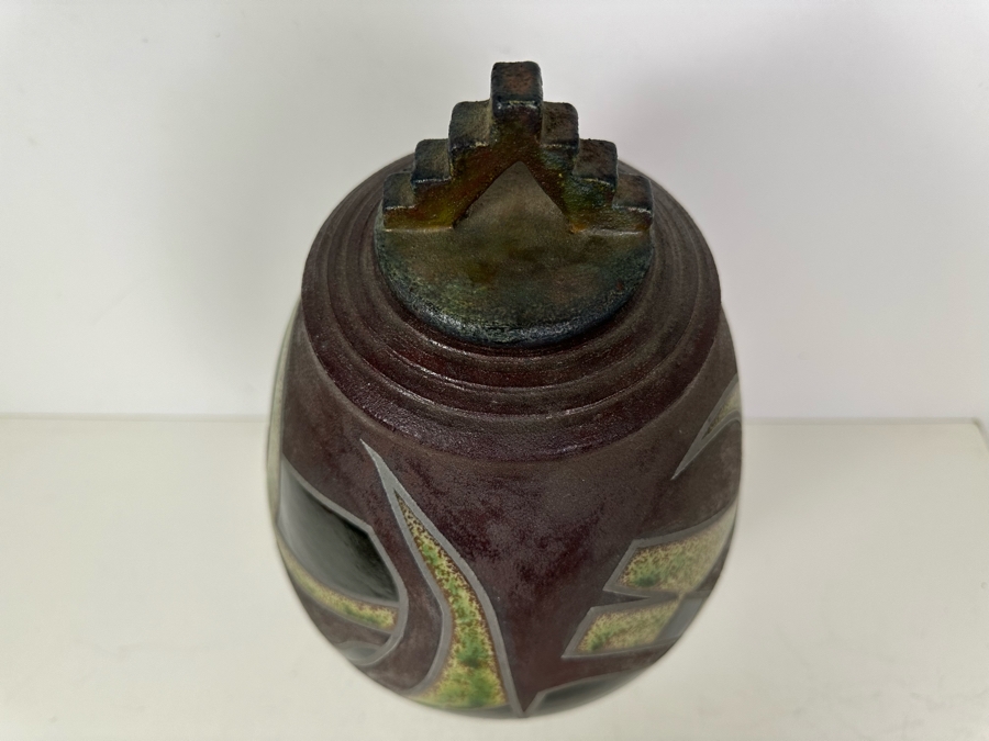 Vintage Signed Raku Pottery With Lid 19'H [Photo 3]