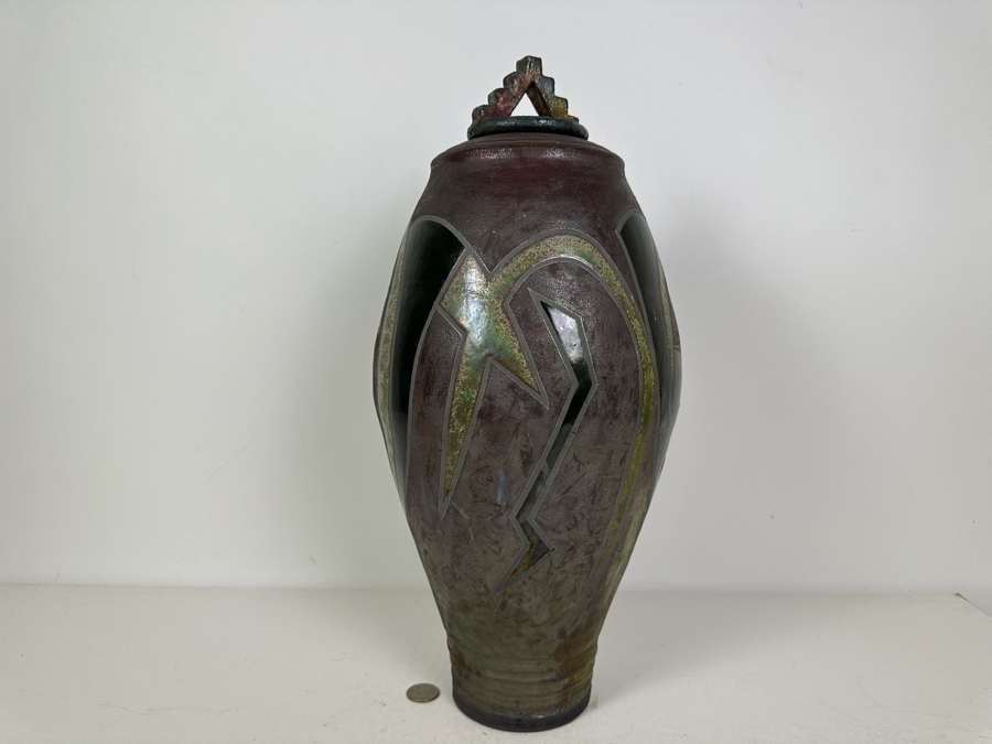 Vintage Signed Raku Pottery With Lid 19'H [Photo 8]