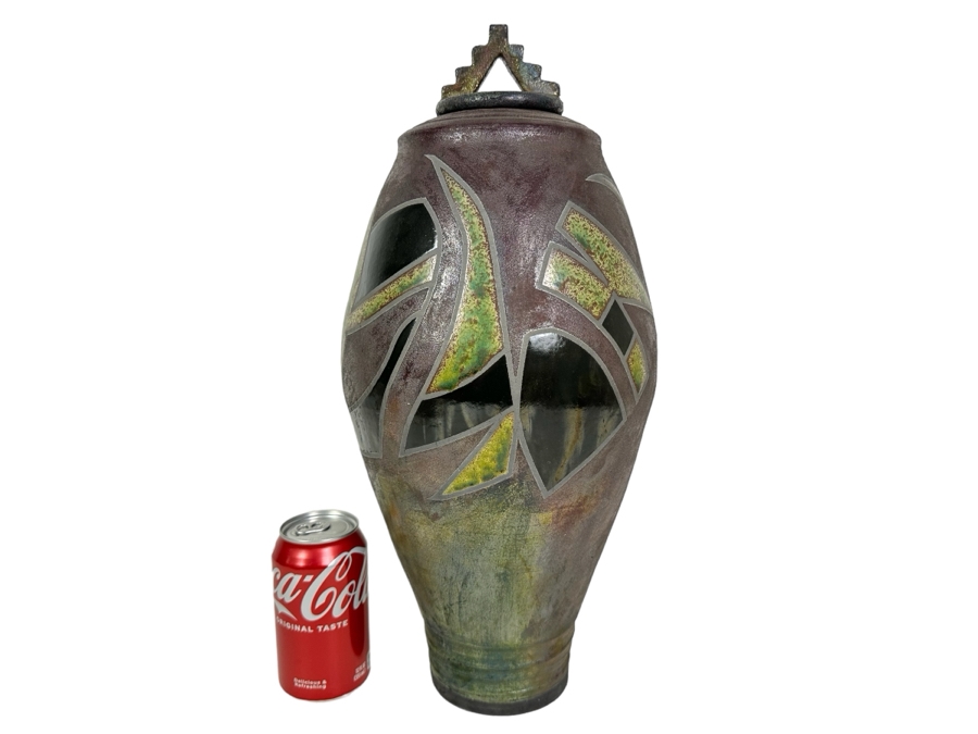 Vintage Signed Raku Pottery With Lid 19'H [Photo 1]