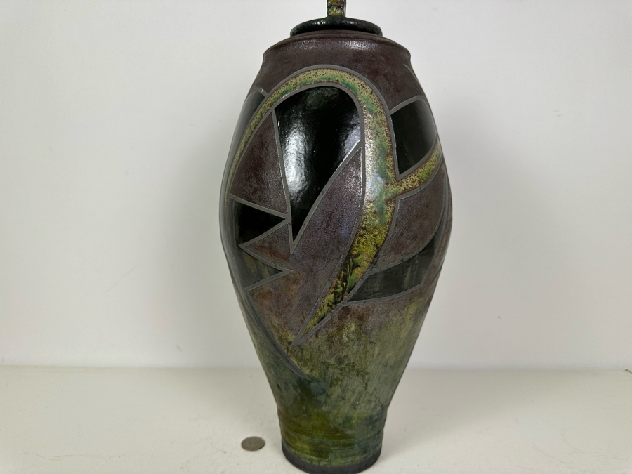 Vintage Signed Raku Pottery With Lid 19'H [Photo 6]