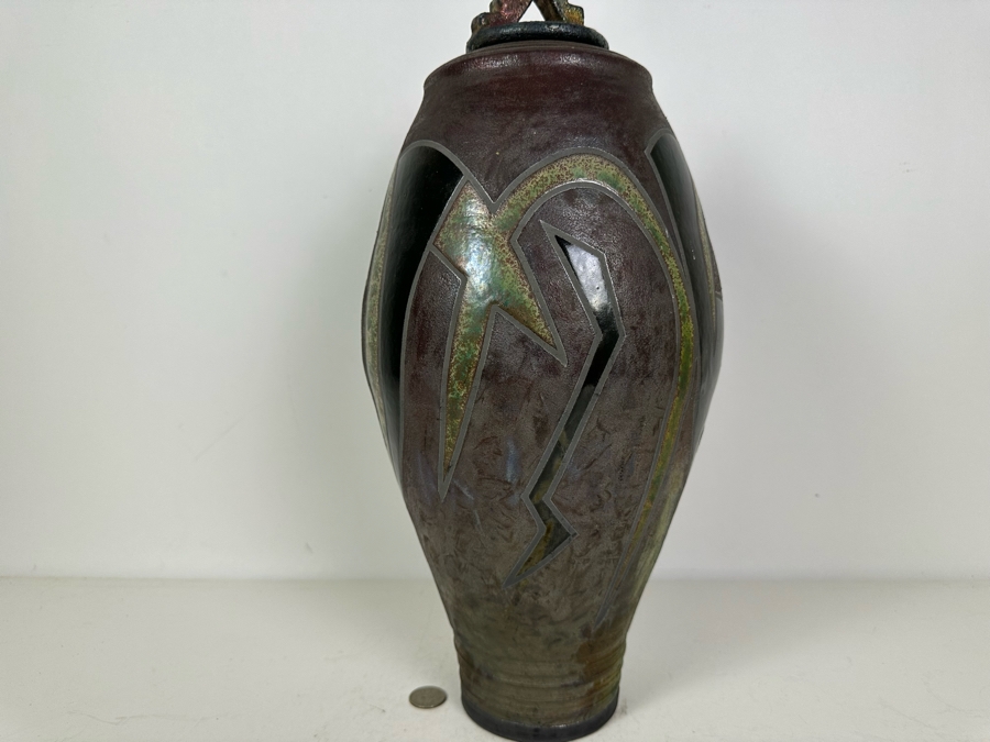 Vintage Signed Raku Pottery With Lid 19'H [Photo 7]