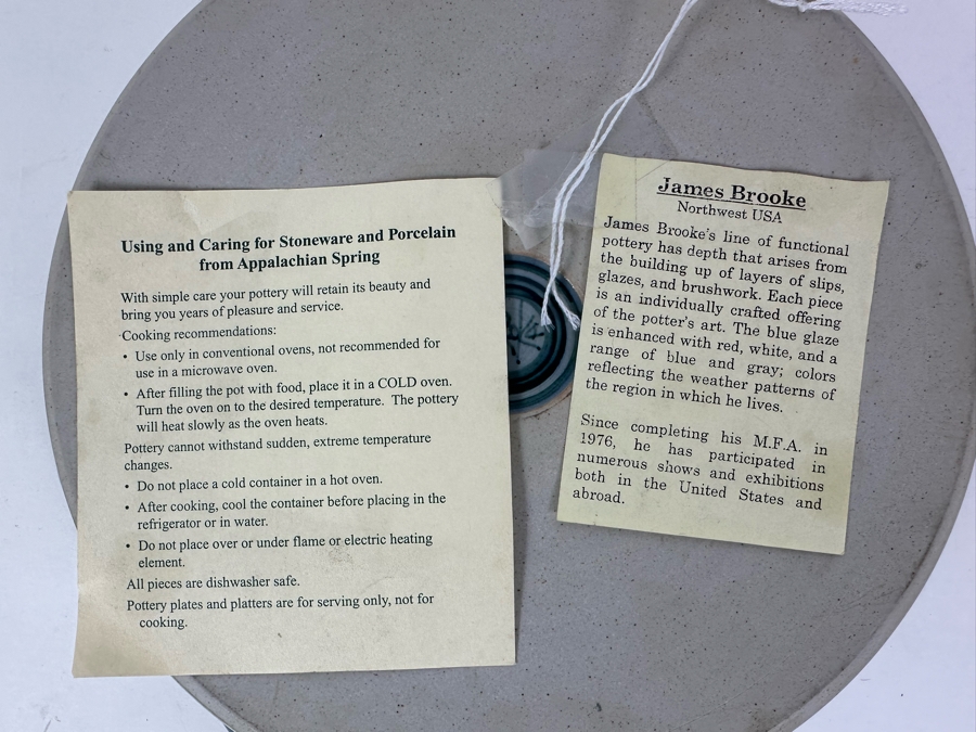 Vintage James Brooke Signed Functional Pottery Pie Dish 11'W [Photo 7]