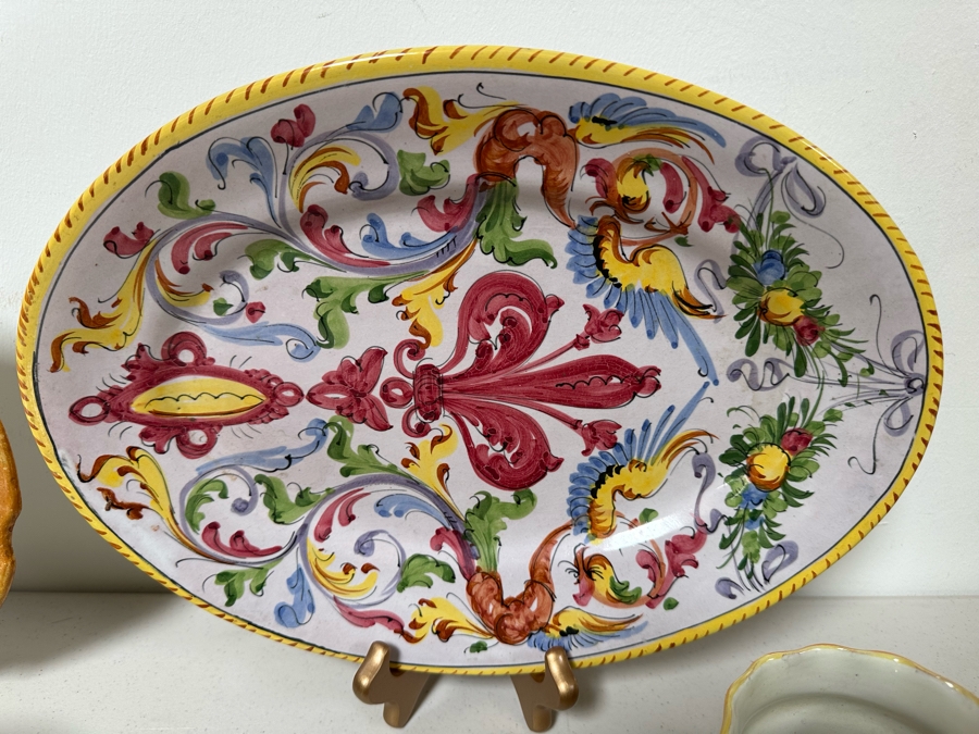 Collection Of Vintage Italian Pottery Pieces: 14'W Platter, 10' Plates, 7.25' Plates - 11 Pieces  [Photo 2]