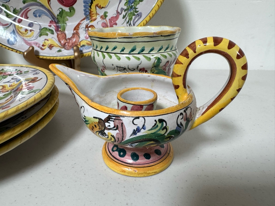 Collection Of Vintage Italian Pottery Pieces: 14'W Platter, 10' Plates, 7.25' Plates - 11 Pieces  [Photo 5]