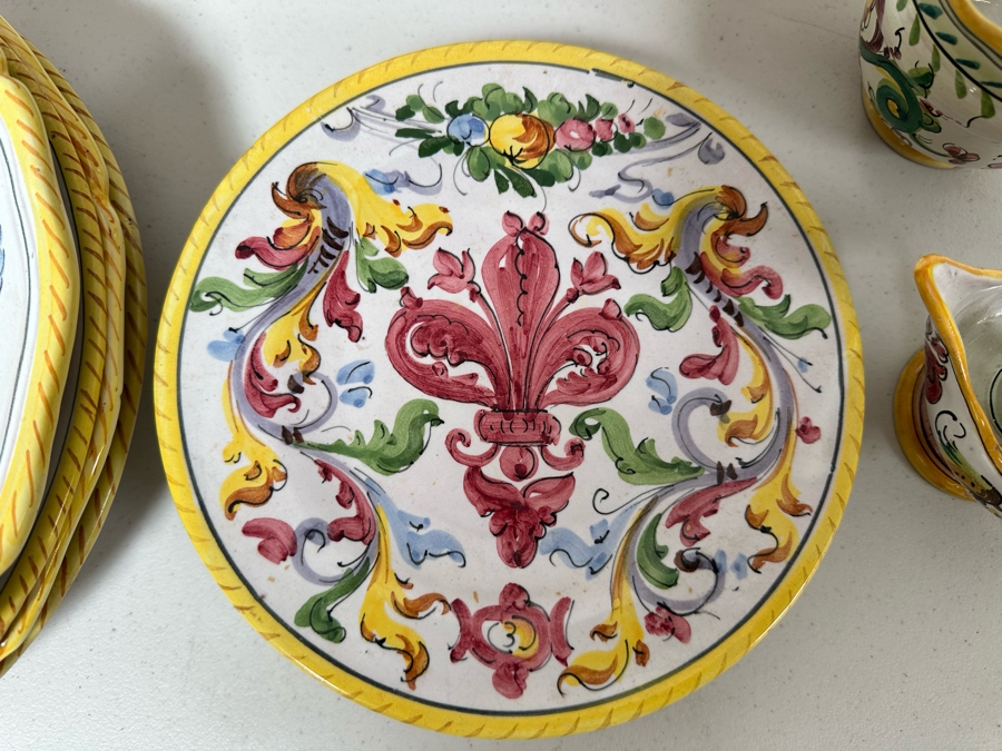 Collection Of Vintage Italian Pottery Pieces: 14'W Platter, 10' Plates, 7.25' Plates - 11 Pieces  [Photo 4]