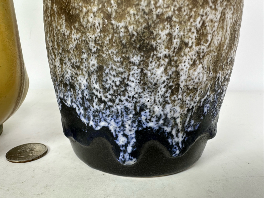 Vintage Glazed Art Pottery Vases From Belgium (L) & Germany (R) 9'H [Photo 3]