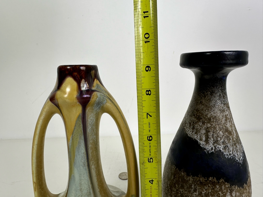 Vintage Glazed Art Pottery Vases From Belgium (L) & Germany (R) 9'H [Photo 9]