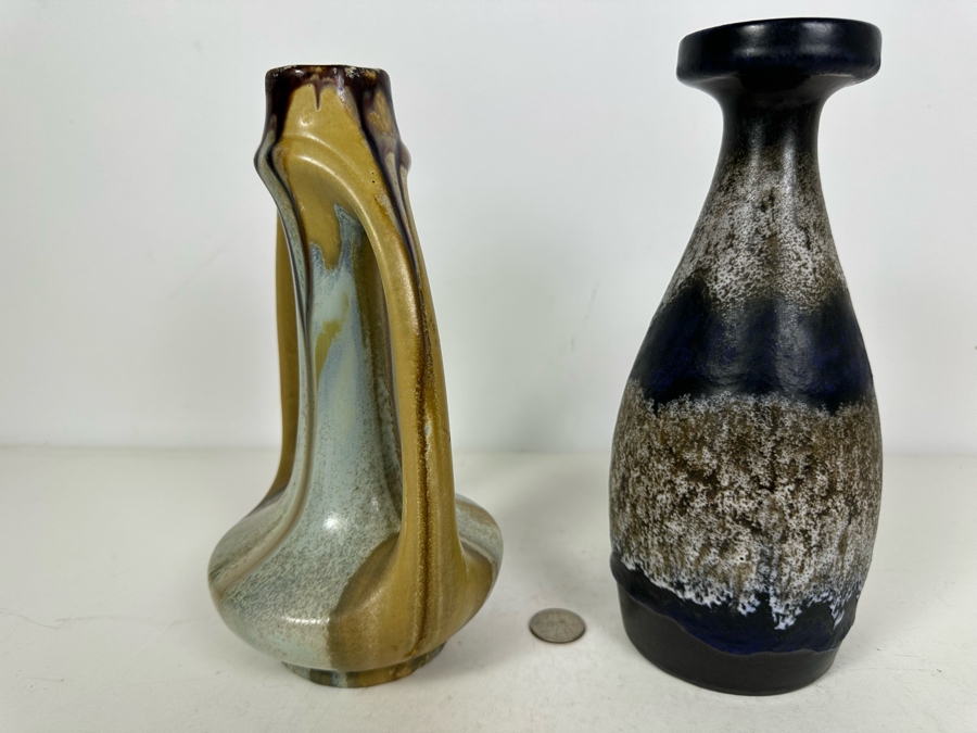 Vintage Glazed Art Pottery Vases From Belgium (L) & Germany (R) 9'H [Photo 5]
