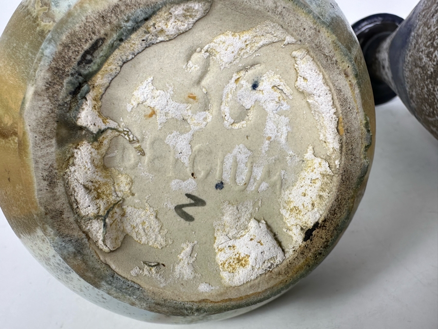 Vintage Glazed Art Pottery Vases From Belgium (L) & Germany (R) 9'H [Photo 6]