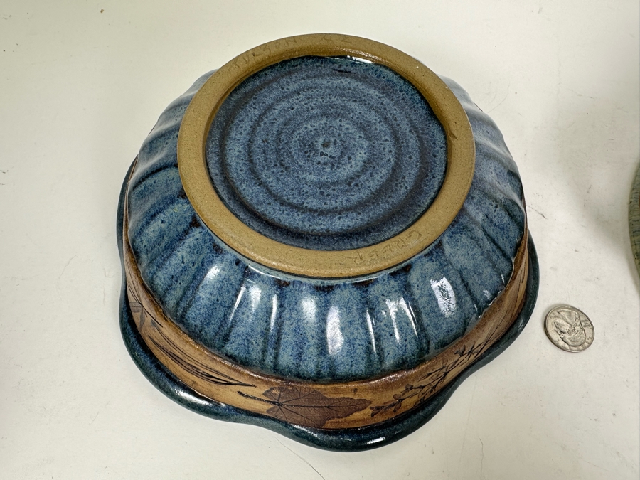 Vintage Signed Greer Art Pottery Bowl 9'W And Signed Cuzick Art Pottery Covered Bowl 10'W [Photo 10]