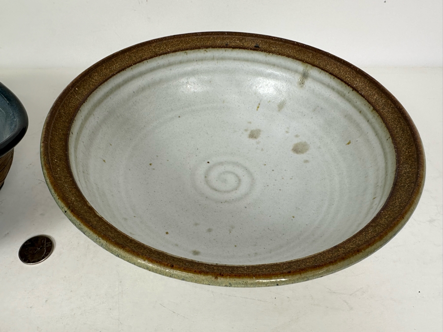 Vintage Signed Greer Art Pottery Bowl 9'W And Signed Cuzick Art Pottery Covered Bowl 10'W [Photo 7]