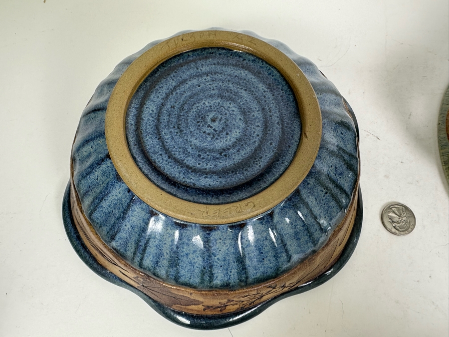 Vintage Signed Greer Art Pottery Bowl 9'W And Signed Cuzick Art Pottery Covered Bowl 10'W [Photo 13]