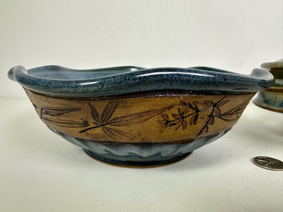 Vintage Signed Greer Art Pottery Bowl 9'W And Signed Cuzick Art Pottery Covered Bowl 10'W [Photo 5]